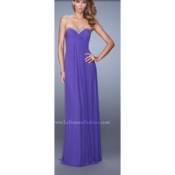 La Femme 21461 Rhinestone Accent Jersey Gown in Royal Purple NWT Size 4 - Picture 1 of 5